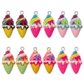 Colorful resin ice cream cone charms with bow details and silver metal hooks for DIY crafts - Ice Cream Cone Mixed Style (SN1519)