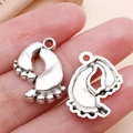 Pair of antique silver baby feet pendants for DIY jewelry making and charms - Footprint (22271)