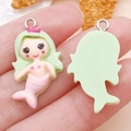 Resin cartoon mermaid pendant in pink and green colors with silver loop for DIY jewelry - Green Hair Mermaid (24481) / 29x17x6mm