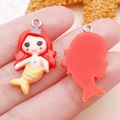 Cartoon little mermaid resin charm with red hair and silver metal ring for DIY jewelry - Red Hair Mermaid (24482) / 29x17x6mm