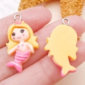 Cartoon mermaid resin pendant with yellow hair and pink crown for DIY jewelry crafting - Yellow Hair Mermaid (24483) / 29x17x6mm