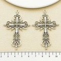 Pair of retro silver hollow cross pendants with baroque carvings for DIY jewelry making - Antique Silver Cross Pendant (3342)