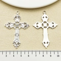 Vintage zinc alloy large cross pendant with baroque patterns in an antique silver finish - Antique Silver Hollow Pattern Cross (22267)