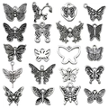 Lot de 20 pendentifs papillon en alliage argenté vintage pour création de bijoux DIY - Ensemble Série Papillon Argent Antique (SN1150)