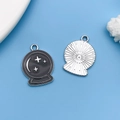 Dark style alloy crystal ball charm with black oil drip and silver star pattern - Crystal Ball Card (18117) / 16x22mm