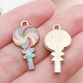 Lollipop shape enamel alloy pendant with colorful swirl pattern and bow decoration - Colorful Enamel Round Lollipop (15660)