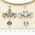 Gothic cross alloy pendants in vintage silver and bright silver finish for DIY necklaces - Antique Silver Punk Flame Cross (22365)