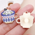 Cute calico cat in ethnic tea cup enamel charm pendant for DIY jewelry making - KC Gold Base Enamel Cup Calico Cat (16679)