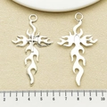 Silver flame cross alloy pendant for DIY necklaces showing front and back design - Antique Silver Flame Cross Pendant (B2)