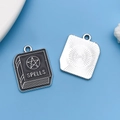 Dark gothic magic book charm with black enamel and silver star Spells engraving - Rectangular SPELLS Magic Book Card (18120) / 17x22mm