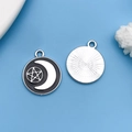 Dark style crescent moon and star pendant with black enamel finish on blue background - Round Star Moon Card (18121) / 17x20mm