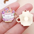 Cute orange cat in tea cup enamel charm for DIY jewelry making and keychains - KC Gold Base Enamel Floral Cup Orange Cat (16681)