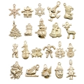 20-piece gold zinc alloy Christmas charms set featuring reindeer, snowflakes and bells - Christmas Set 21 Styles (SN593)