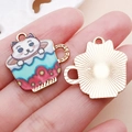 Cute cartoon white cat in coffee cup alloy pendant for DIY jewelry and accessories - KC Gold Base Enamel Cup White Cat (16683)