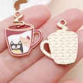 Cute burgundy cat in coffee cup enamel alloy pendant for DIY jewelry making - Coffee KC Gold Enamel Cat Cup (18086)