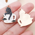 Cute black cat in coffee cup enamel pendant with gold textured back for DIY jewelry - Black KC Gold Enamel Cup Cat (18087)