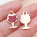 Roségold-Weinglas-Anhänger aus Legierung mit roter Emaille für DIY-Schmuck - Emaille Rotweinglas / Burgunderrot