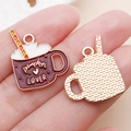 DIY enamel pumpkin latte charm with purple coffee cup and Pumpkin Lover text detail - Reddish Brown Enamel Thanksgiving LOVE Cup Straw (19336)