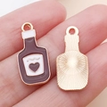 Violetter Emaille-Bierflaschen-Anhänger mit Herz für DIY-Schmuck und Schlüsselanhänger - Emaille Rotweinflasche / Burgunderrot