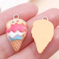 DIY colorful multilayer resin ice cream cone pendant with realistic texture and silver ring - Yellow Ice Cream Cone (24460)
