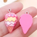Pink resin layered ice cream cone pendant charm for DIY jewelry making with metal ring - Rose Red Ice Cream Cone (24461)