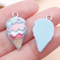 Blue resin ice cream cone charm with metal ring for DIY jewelry making and crafts - Lake Blue Ice Cream Cone (24462)