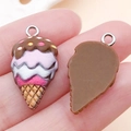 DIY resin ice cream pendant charm with multi-layer colors and silver metal jump ring - Coffee Brown Ice Cream Cone (24463)