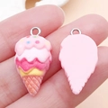Pink resin ice cream cone charm with metal ring for DIY jewelry making and crafts - Pink Ice Cream Cone (24464)