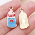 Rosa-blauer Cartoon-Milchflaschen-Anhänger aus Legierung für DIY-Schmuck - Emaille Babyflasche / Seeblau
