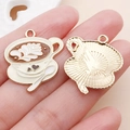Cute cartoon cat coffee cup enamel pendant for DIY necklaces with gold alloy finish - Light Yellow Enamel Coffee Cup (21151)
