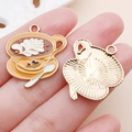 Cute coffee cup enamel alloy pendant with heart pattern for DIY jewelry making - Yellow Enamel Coffee Cup (21152)
