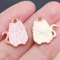 Colgante de gato en esmalte rosa y aleación de zinc para creación de joyas DIY - Gato Esmaltado Rosa Claro (25166)