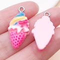 Resin ice cream cone charm with yellow-blue swirls and a red bow for DIY jewelry making - Pink Base Rose Red Bow Style (24500)