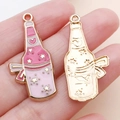 Cartoon Emaille Getränkeflaschen Anhänger in Rosa und Gold für DIY Schmuck - Emaille Herzflasche / Rosa