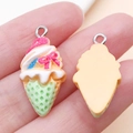 DIY green ice cream cone pendant with pink bow and resin cream detail for keychain - Yellow Base Green Bow Style (24503)
