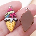 DIY resin ice cream cone pendant with pink swirl top and realistic waffle texture - Coffee Brown Base Yellow Bow Style (24504)