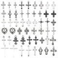 Assorted vintage silver alloy cross pendants with hollow heart designs for DIY jewelry - Antique Silver Cross 26 Models Set (SN1148) / 2 Pcs Each Total 52 Pcs