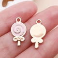 Pink enamel lollipop charm in rose gold finish for DIY jewelry making and crafts - Pink Enamel Round Lollipop (10984)