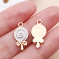 Lollipop charm pendants in rose gold finish with white spiral enamel detailing - White Enamel Round Lollipop (11950)