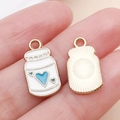 Dosenförmiger Zinklegierungs-Anhänger mit blauem Herz und Gold-Emaille für DIY-Schmuck - Emaille Herz Babyflasche / Seeblau