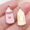 Rosa und weiße Emaille-Milchflaschen-Anhänger mit Herz für DIY-Schmuckherstellung - Emaille Herz Babyflasche / Rosa