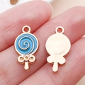 Lollipop DIY charm pendant with blue enamel swirl and rose gold metal finish - Lake Blue Enamel Round Lollipop (12337)
