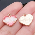 Colgante de corazón rosa con pájaros blancos y esmalte de arcoíris en oro rosa - Alas de Pájaro de Corazón Esmaltadas Blancas (25174)