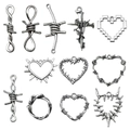 Pendentifs cœur vintage en alliage argenté avec motifs d'épines et de roses pour bijoux DIY - Assortiment Série Cœur Épine Argent Antique (SN1146)