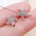 Antique silver starfish spacer beads for DIY jewelry making with textured alloy finish - Ocean Starfish Pentagram Spacer Bead (15977) / 1 Piece (8x8mm) / Antique Silver
