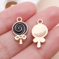 Lollipop shaped alloy drip oil pendant for DIY jewelry with gold and black spiral design - Black Enamel Round Lollipop (17516)