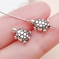 Antique silver turtle spacer beads for DIY jewelry making with realistic shell textures - Ocean Turtle Spacer Bead (15978)