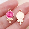 Pink enamel lollipop pendant charm in gold finish for DIY jewelry crafting - Rose Red Enamel Candy Lollipop (17571)