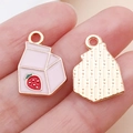 Rosa Erdbeermilch Emaille Anhänger mit Goldrand für DIY Schmuck und Schlüsselanhänger - Emaille Erdbeer-Joghurt-Box / Rosa
