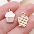 Pink and white enamel cupcake charms in rose gold finish for DIY jewelry making - Pink Enamel Cupcake (18365)